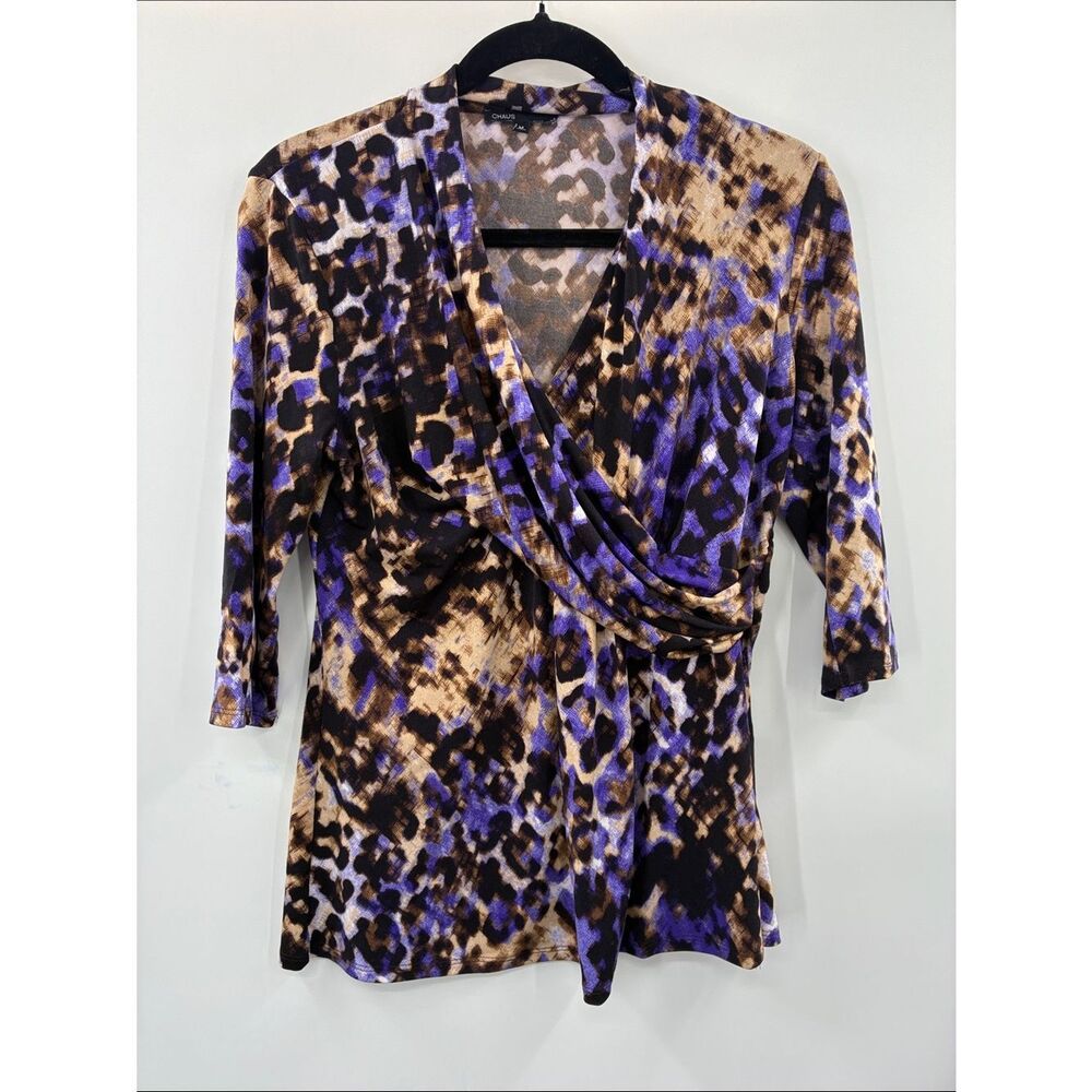 3For$20 Chaus Purple and Brown Animal-Print Wrap Blouse size M